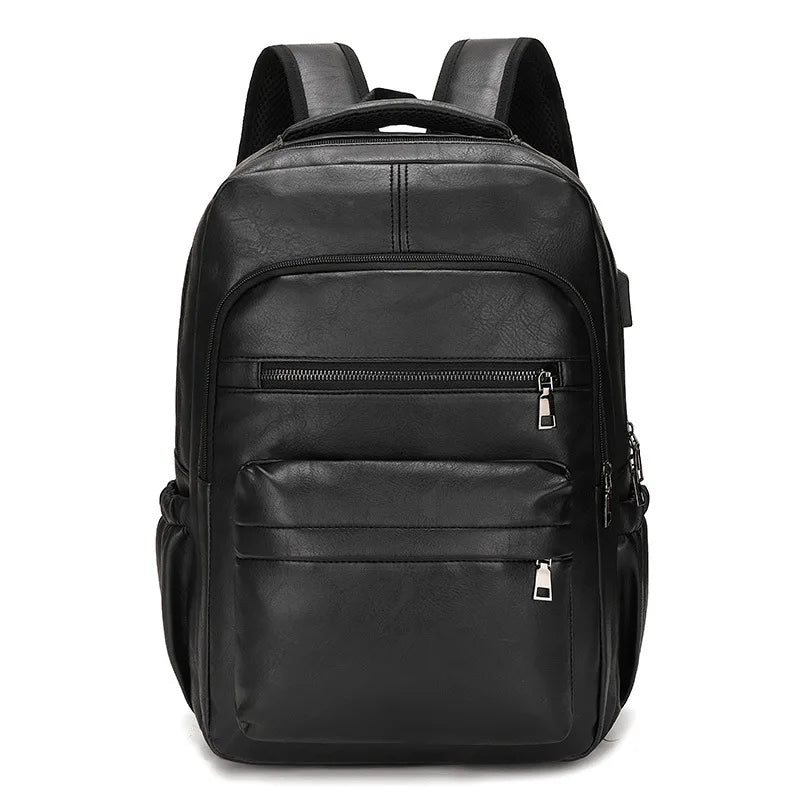 Mochila Masculina de Couro Sintético com Carregamento USB para Laptop